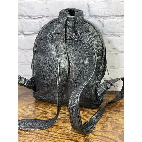 Michael Kors Black Pebble Leather Silver Studded Backpack Purse Shoulder Bag - Picture 2 of 5